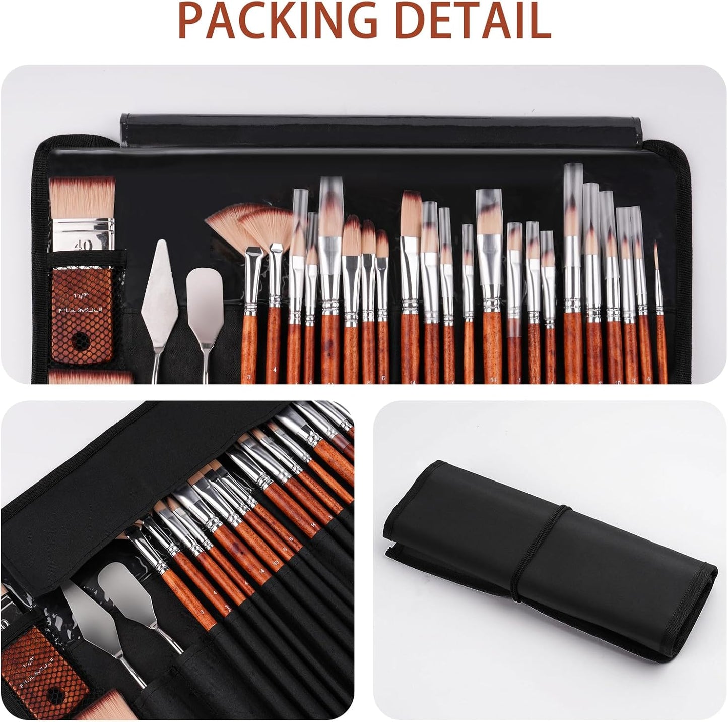 26pcs Paint Brush Set, Fuumuui Professional Acrylic Paint Brushes Complete Range of Sizes with Upgraded Short Handle Wide Flat Paintbrush for Acrylic, Oil, Watercolor and Gouache