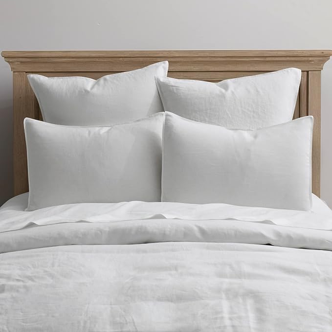 ATLINIA Linen Pillow Cases Standard Sham - 20 x 26 Inch Bed Pillow Protector Cover Set of 2 Bedding Cooling Neutral Pillowcase Shams White