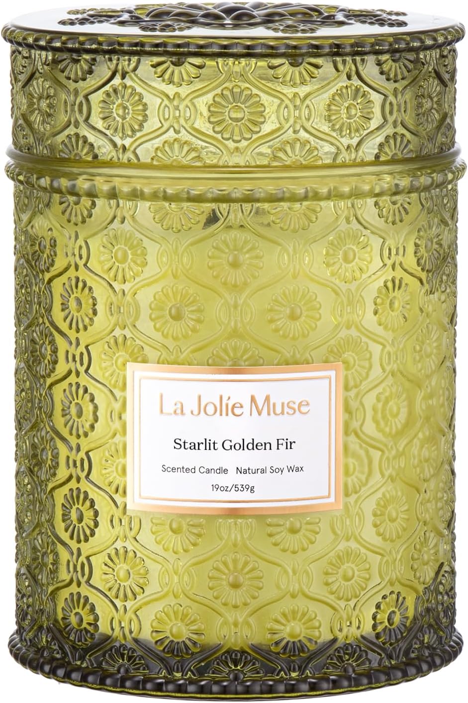 LA JOLIE MUSE Christmas Candles, Starlit Golden Fir Candle – Pine, Cedarwood, Fir Balsam | 19 oz Large Wooden Wick Candle | Natural Soy Wax | 90 Hours Clean Burn | Gift-Ready for Hosts & Gatherings