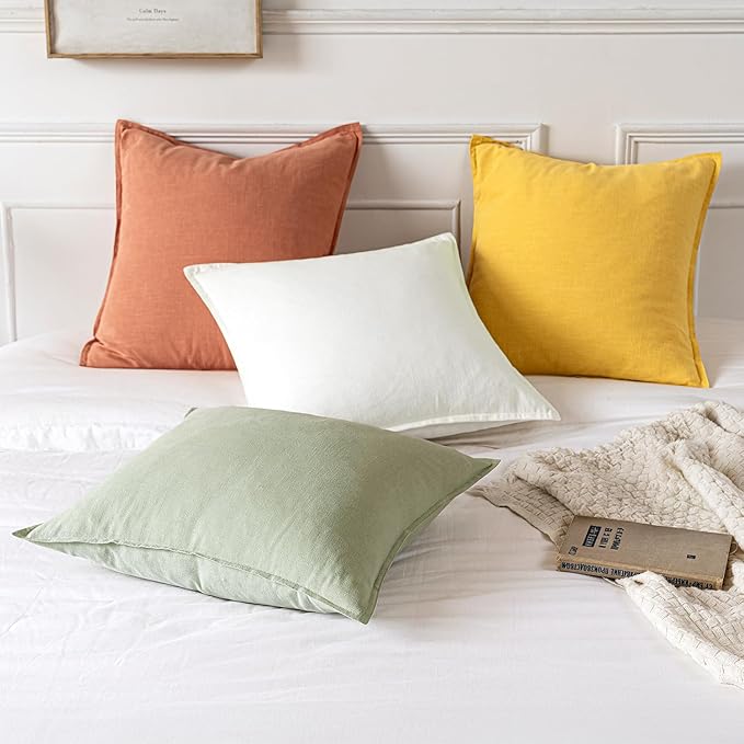 MIULEE Decorative Linen Pillow Covers 20x20 Inch Coral Boho Farmhouse Neutral Spring Couch Throw Pillows for Bed Pack of 2 Accent Modern Pillowcase Summer Sofa Livingroom Home Decor