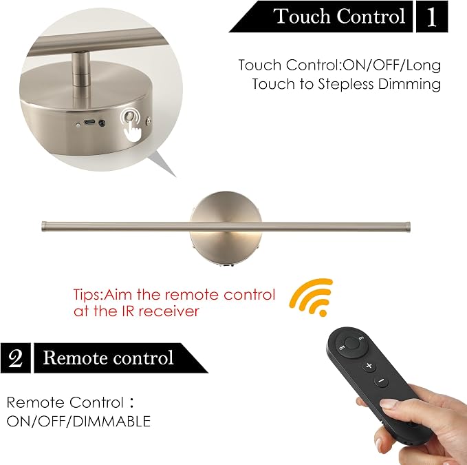 KARTOOSH Battery Operated Wall Sconces with Remote Control, Dimmable Wall Sconces Set of Two, 350°Rotate, 3000K LED Nickel Wireless Wall Light for Living Room, Bedroom, Hallway, 20.4 Inch (2 Pack)