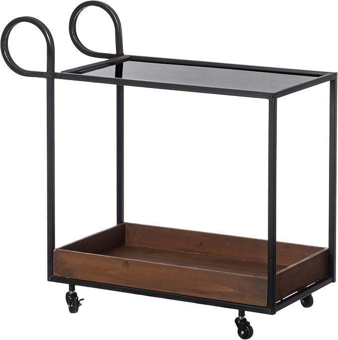 Vintiquewise Metal Bar Cart with Glass Shelves, Rolling Wheels & Handles, Large Modern Brass Mini Bar for Home, Dining, Living Room, Basement, Liquor Table