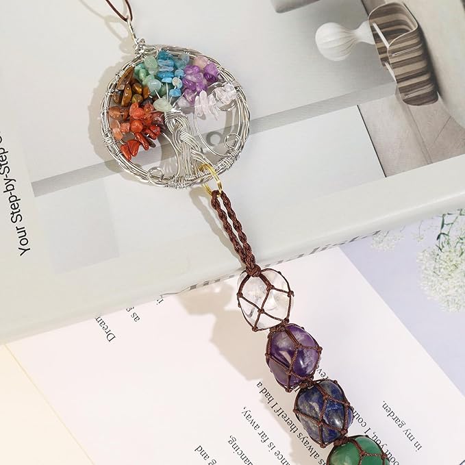 Anjiucc Handmade Crystal Window Car Hanging Ornaments 7 Chakra Home Ornament Yoga Meditation Car Decoration（A-Style 12）