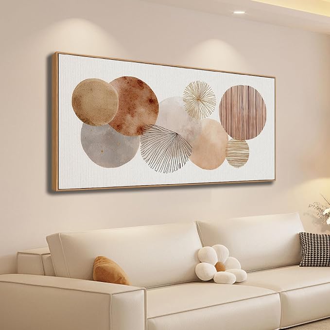 Sorbrozo Abstract Geometric Circles Wall Art 20x40 Inch Modern Framed Canvas Print for Living Room Bedroom or Office Decor