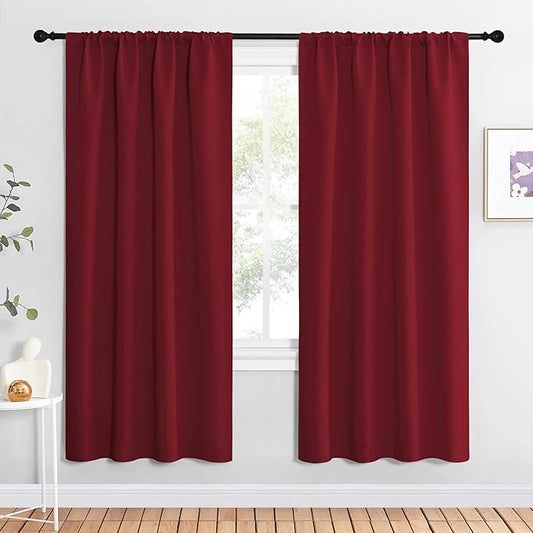 NICETOWN Christmas Burgundy Red Blackout Curtains 72 inches Long, Privacy Room Darkening Drapes for Doorways, Loft (Set of 2, 42 inches by 72 Inch)