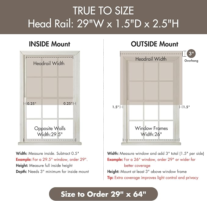 Madison Park Galen Cordless Roman Shade, 29"W x 64"H, Sheen Taupe – Room Darkening, Thermal Insulated, Energy Efficient Window Blind with Subtle Sheen Basketweave Fabric for Privacy