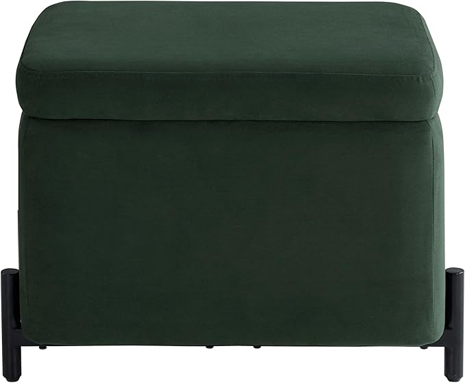 Studio Living Connor 24” Small Storage Ottoman with Reversible Tray Lid, Velvet Upholstered Footrest & Accent Bench, Hidden Storage, Metal Legs, Modern Boho Design, Green