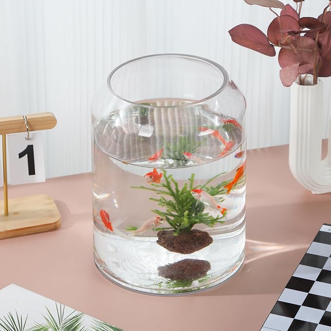 10" High 8" Wide Large Handmade Scandinavian Clear Glass Vase, Glass Flower Vase, Vase for Bouquet, Modern Glass Vase, Dome Glass Vase, Glass Terrariium, Hurricane, Centerpiece (Clear, 8"x10")