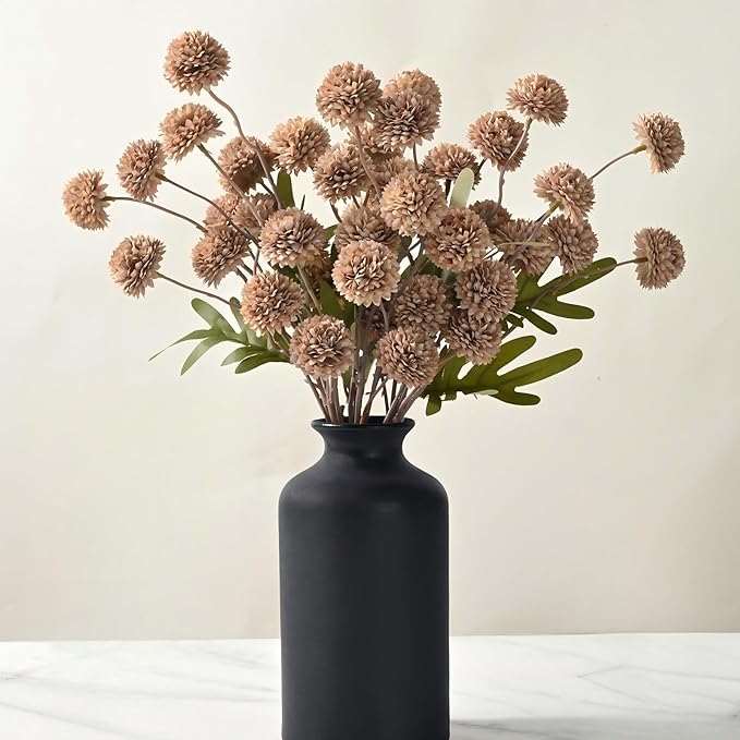 Waipfaru 10pcs Fake Silk Pompon Mum Artificial Flowers, Bulk Faux Mini Chrysanthemums, for Centerpieces Wedding Fillers Champagne Arrangements, No vase, Brown