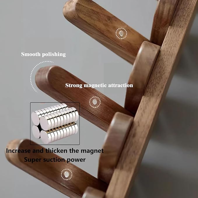 Wall Mounted Coat RackHooks Piano Key Hangers Natural Solid Wood Hanger Non-Woven Fabric Clothes Hangers for Closet, Kitchen, Bedroom, Bathroom, Entryway (Moon Walnut-Beech, 8 Hooks)