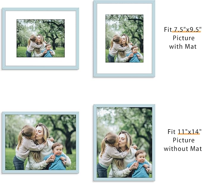 Picrit 11x14 Picture Frame Set of 12, Display 8x10 with Mat or 11x14 without Mat, Photo Frames for Wall Mounting or Table Top Display, Blue