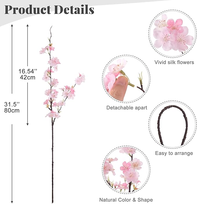 INXUGAO 6 PCS Faux Cherry Blossom Branches Decor 31.5 Inch Long Stems Fake Artificial Flowers for Home Indoor Decoration Vase Arrangement Living Room Table Bedroom Spring Decor