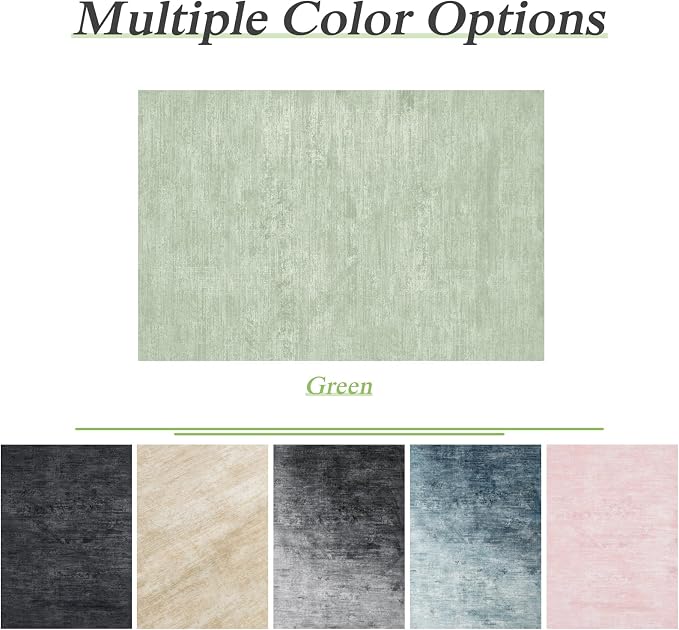 9x12 Washable Area Rug, Green Solid Area Rugs for Living Room & Bedroom | Stain-resistant & Non-slip backing,Low Pile Washable Large Carpet, Solid Vintage Style For High Traffic Areas(9x12,Green)