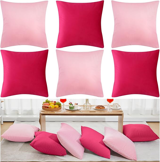 Berlune 12 Pcs Velvet Throw Pillow Covers 18" x 18" Decorative Cushion Cases Soft Pillowcase for Graduation Coquette Party Accessories Couch Sofa Bed Chair Home Decor, No Inserts (Girl Colors)