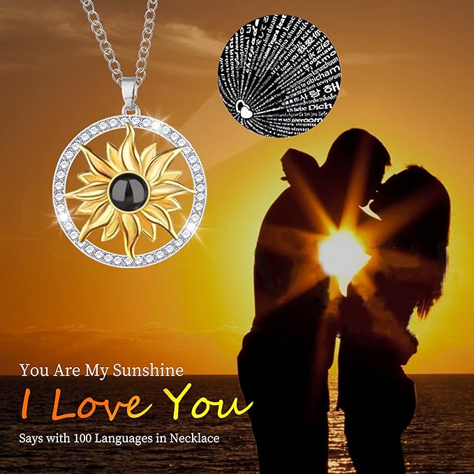 MOKOQI Sunflower Gifts for Women Artificial Sunflowers Gift for Her Mom Wife with Necklace in 100 Texts I Love You on Mother's Day Birthday Christmas Gifts Sunflower Decor