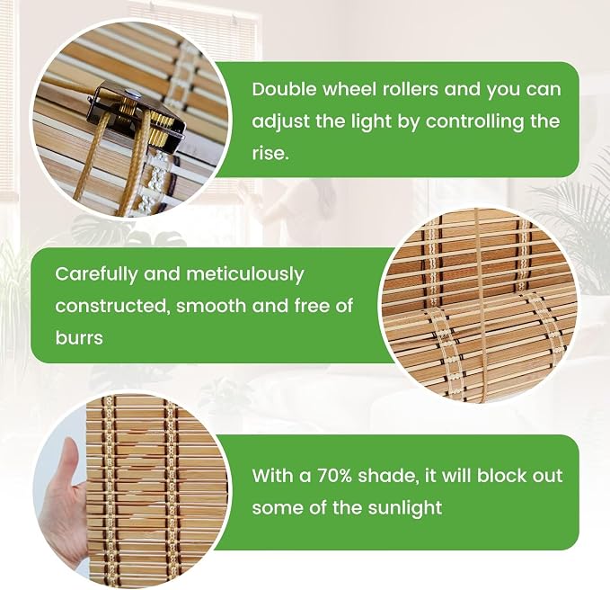 Bamboo Blinds, Easy to Install Bamboo Shades for Indoor Windows, Custom Sizes Roller Shades for Indoor Windows, Roll Up Blinds Indoor Outdoor Patio