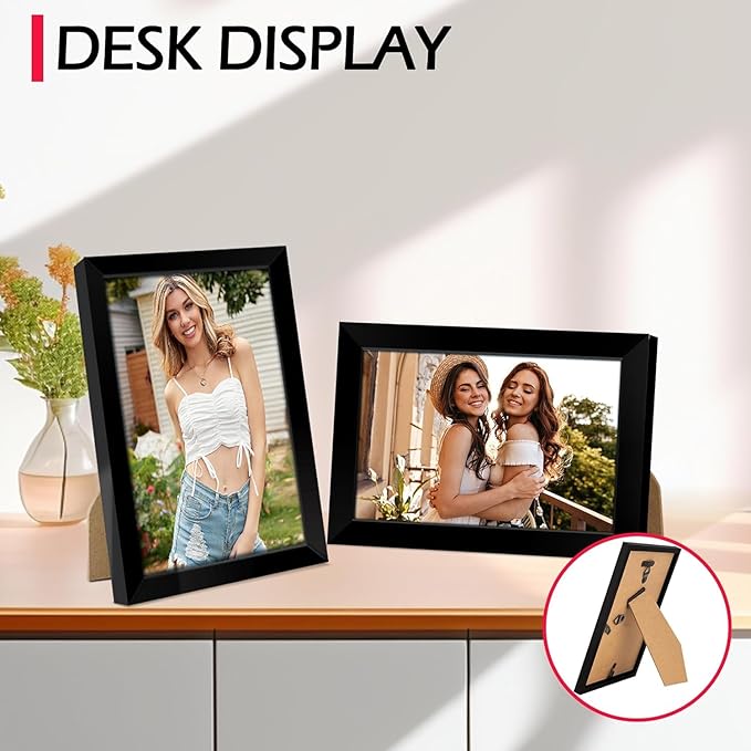 4x6 Picture Frame Set 8 Pack, 4 by 6 Black Photo Frame for Wall or Tabletop Display, Lightweight Poster Frame with Plexiglass, Horizontal or Vertical for Graduation Office Wall Home Decor