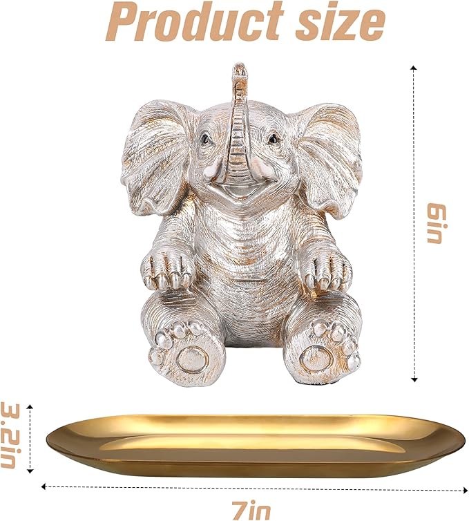 Silver Elephant Statue For Home Decor Accents Living Room Bookshelf TV Stand Office. Trinket Dish. Retirement Appreciation Gift -Gift for Mom Boss Co-workers, Teachers, Nurse, Friends, Wife, Sister