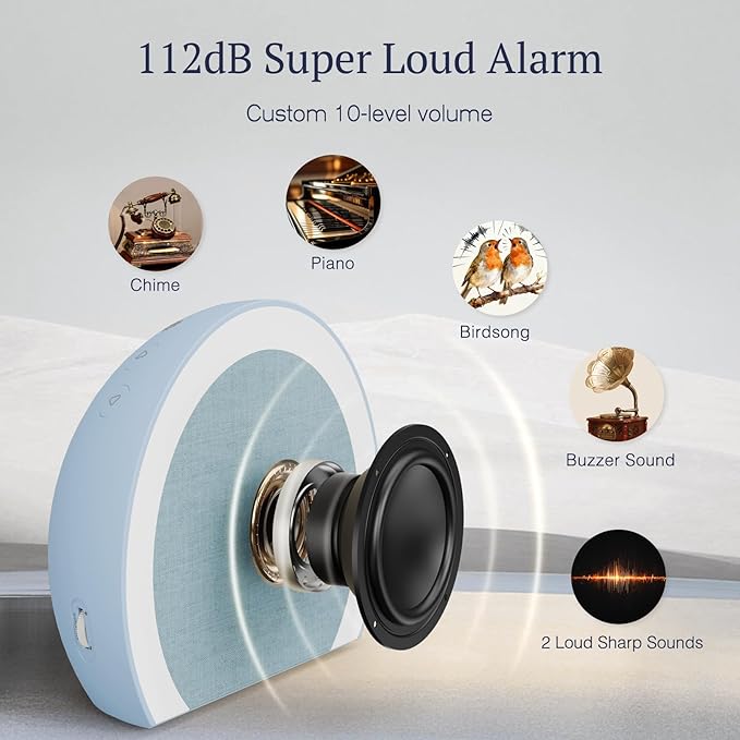 ANJANK Super Loud Alarm Clock with Wireless Bed Shaker, Vibrating Dual Alarm with Light Wake Up for Heavy Sleepers & Hearing Impaired, 9-Color Night Light, 5 Sounds, 0-100% Dimmer, USB Charger