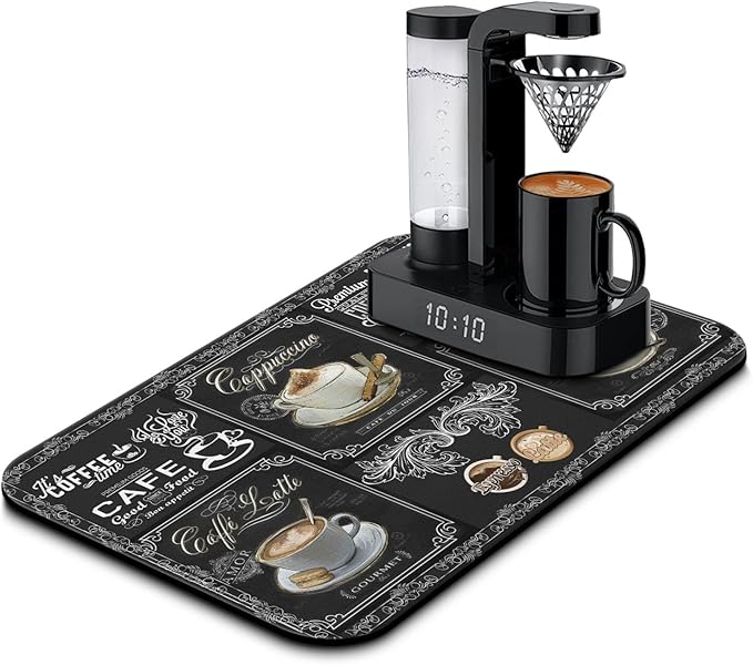 Fun Coffee Bar Mat, 19inx12in, Absorbent, Anti-Slip, Fits Under Coffee Machine
