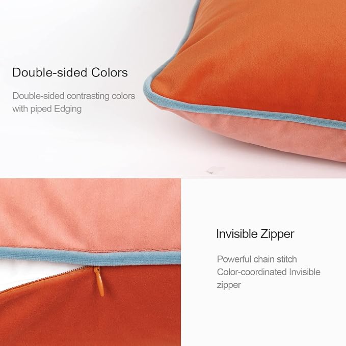 Btyrle Velvet Throw Pillow Covers 18x18 Inch Set of 4 Decorative Velour Pillowcases Modern Double-Colored Cushion Covers for Sofa Couch, Cold