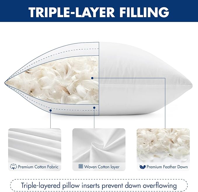 MIULEE Pack of 4 24x24 Euro Pillow Inserts, Premium Feather and Down Decorative Throw Pillows, Fluffy and Choppable, Cotton Fabric for Sofa Bed Couch