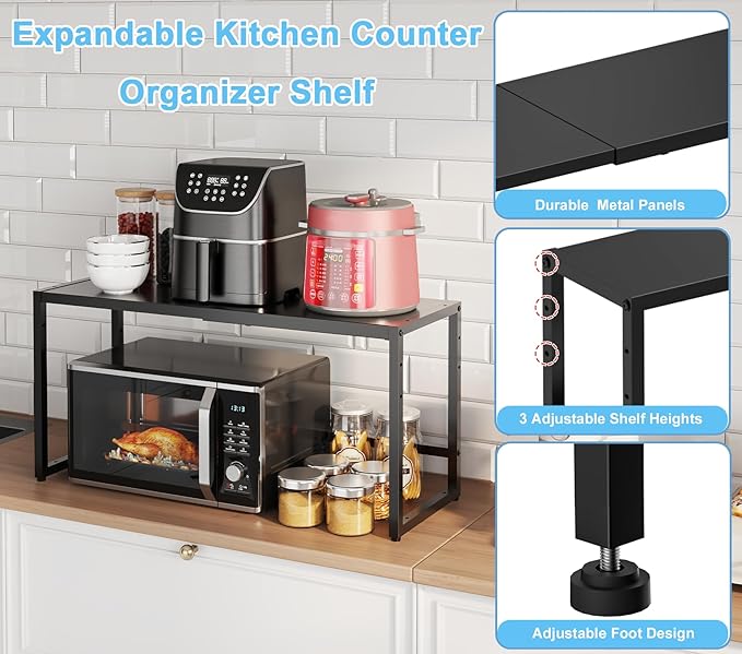 Expandable 110 LBS Heavy Duty Storage Shelves,Metal Shelving Unit for Pots Pans Microwave Small Appliance,Adjustable Storage Rack Shelf Organizer For Kitchen Garage Warehouse Cabinet Closet Pantry