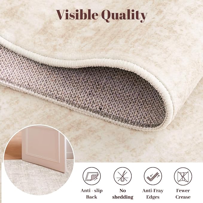 Homemate Washable Rug 10x14 Area Rugs - Vintage Faux Wool Rugs for Living Room Bedroom Dining Room - Non Slip Foldable Carpet Indoor Area Rug for Home Decor（10'x14', Beige