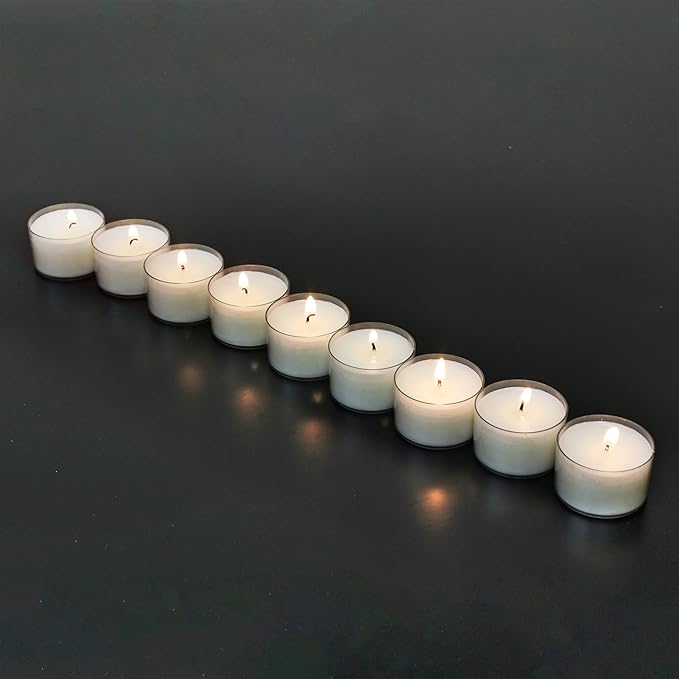 Stonebriar 48 Count White Unscented Smokeless Long Burning Clear Cup Tea Light Candles with 6 to 7 Hour Burn Time