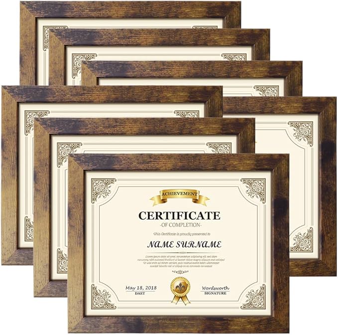 PETAFLOP Wooden 8.5x11 Picture Frame Rustic Certificate Frames Wall Tabletop Display Horizontally or Vertically, 7 Pack