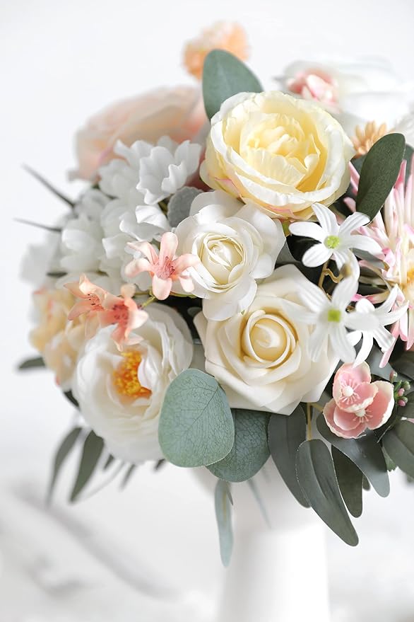 rongflower Artificial Flowers Combo Box Set Faux Fake Flower Leaf with Stems Arrangements for DIY Wedding Bouquets Party Table Centerpieces Home Decorations Yellow Pink