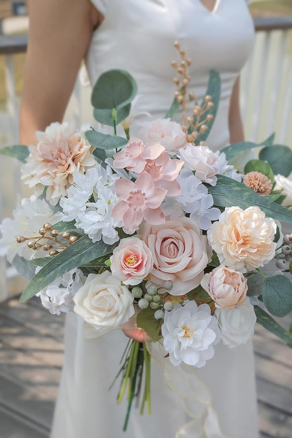 rongflower Artificial Flowers Combo Box Set Champagne Fake Flower Leaf Box with Stems for DIY Wedding Bouquets Centerpieces Arch Arrangement Baby Shower Party Home Decorations