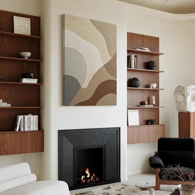 Modern Neutral Textured Abstract Wall Art, Wabi‑Sabi Minimalist Wall Decor | Large Canvas Vertical Hand‑Painted Oil Painting Artwork, Original Abstract Wall Art for Dining Room Bedroom Office Home Decor