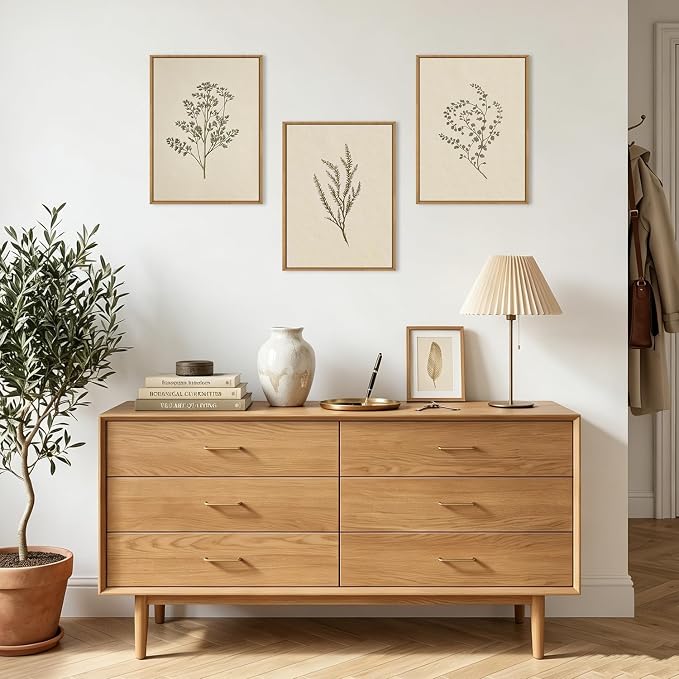 ANHUIB Neutral Beige Floral Canvas Wall Art Large Cream Botanical Wall Decor Vintage Minimalist Modern Paintings 24x36 Inch Set of 3 for Living Room Dining Room Bedroom