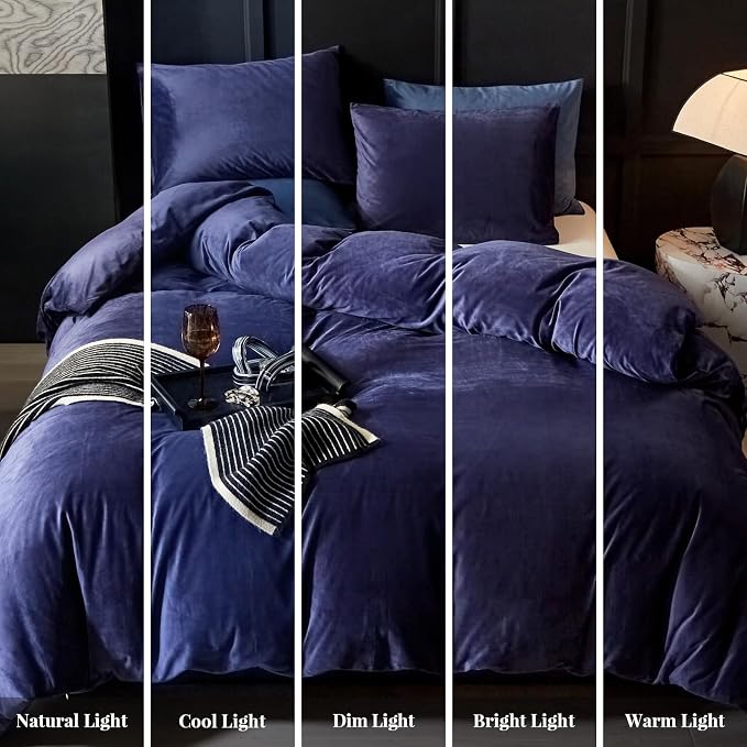 WARMDERN Violet Flannel Velvet Duvet Cover King Size Duvet Cover Bedding Sets, 3pcs Ultra Soft Luxury Textured Modern Crystal Velvet Duvet Covers with Zipper Closure(Violet, King)