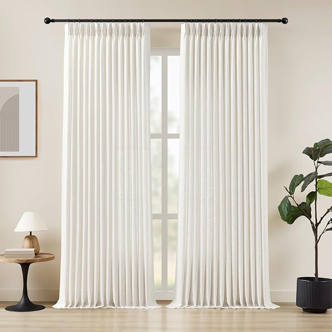 108 Inch Curtains Pinch Pleated Curtains for Living Room, Floor to Ceiling Extra Long Light Filtering Pleat Drapes Natural Textured Thick Semi-Sheer Window Curtains for Bedroom Farmhouse, 2 Panels