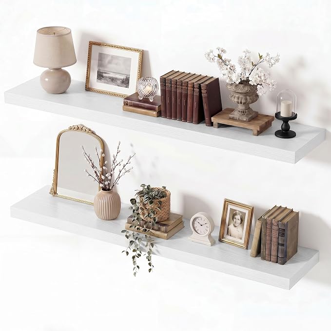 Vivelove Wall Floating Shelves for Display with Invisible Brackets, 36 Inch Floating Shelves for Bedroom Bathroom Living Room Kitchen Office, 36”X 8" X 1.4", Set of 2 - White