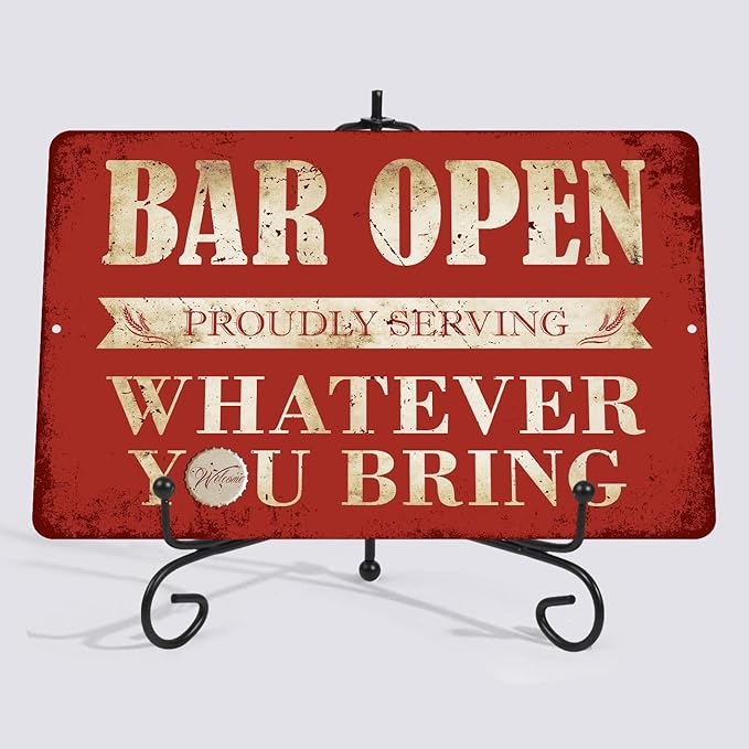 Yniaun Decor Vintage Bar Sign Decor Funny Bar Open Metal Signs for Home Bar Man Cave Decor Gifts - 8 X 12 Inches Indoor & Outdoor - Proudly Serving Whatever You Bring
