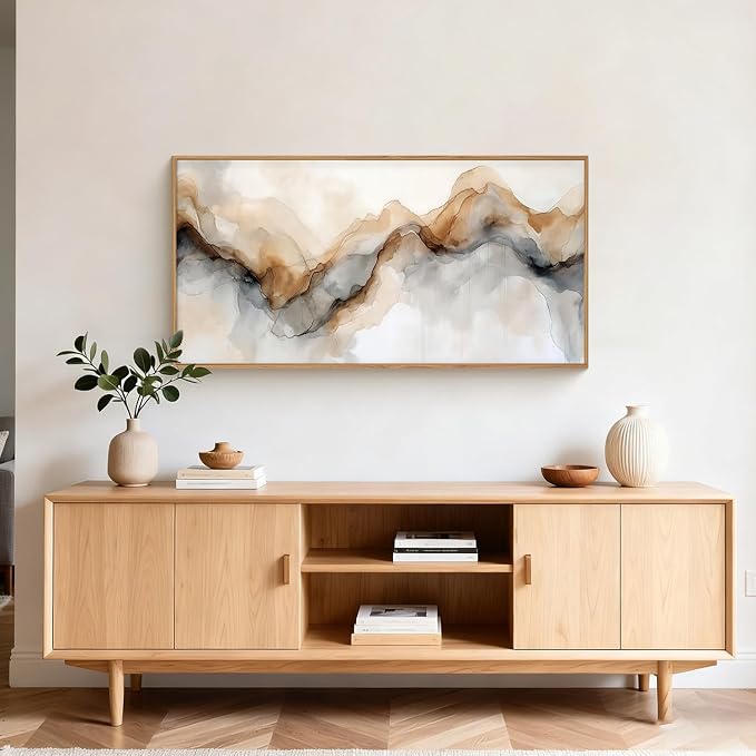 Abstract Neutral Framed Canvas Wall Art Set, Retro Watercolor Landscape Wall Decor, Modern Texture Art Prints, Minimalist Nature Wall Painting for Living Room, Bedroom, Office 20×40inches