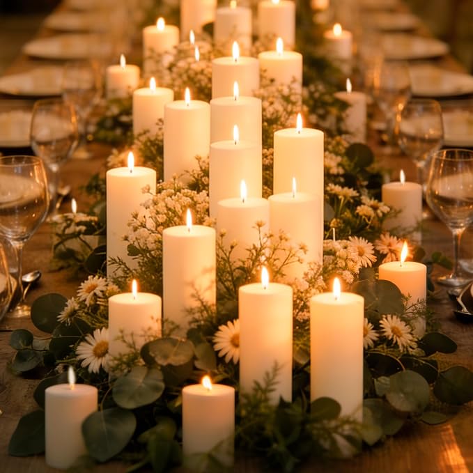18 Pcs Ivory Pillar Candles Bulk Set, 2x3” 2x6” 2x8” Paraffin Hurricane Candles, Unscented Dripless Smokeless, Long Burning for Party Wedding Events Home Decor