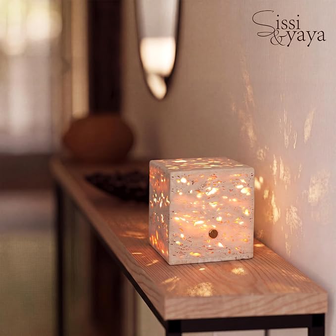 Sissi & yaya Marble Mood Light, Three Color Dimmable LED Accent Light, Natural Quality Travertine, Nightstand and Home Decor, Holiday Gift, Special Occasion. (Square Lamp - Square)