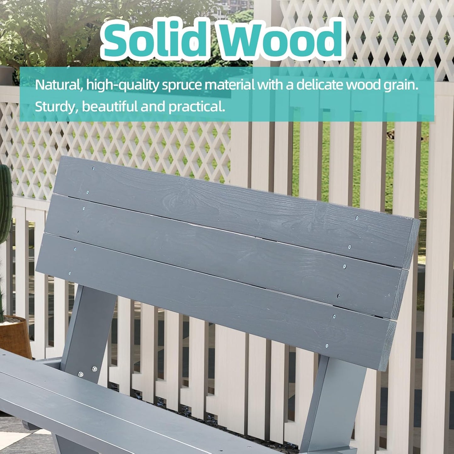 AVAWING Outdoor Convertible Wood Bench with Backrest, Patio Wood Convert a Bench, Space-Saving 2-in-1 Picnic Table Chairs Set for Backyard, Porch, Patio, Garden, Grey