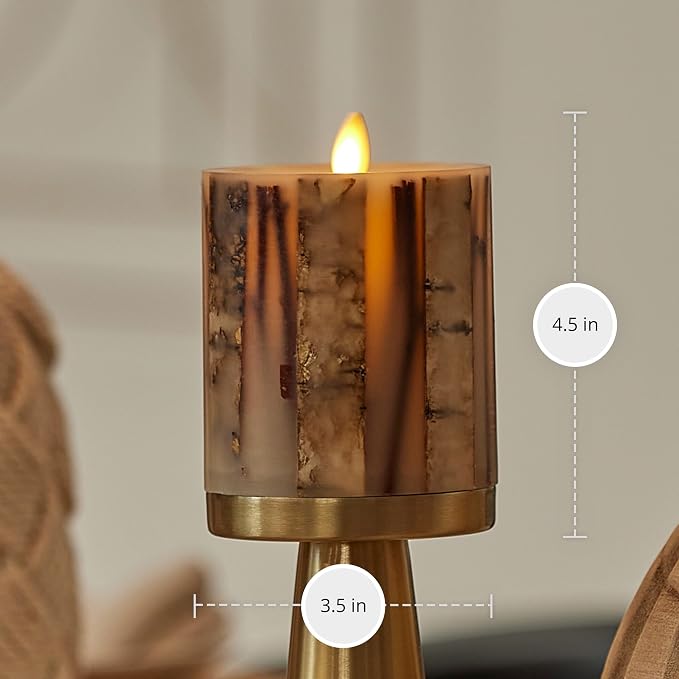 Luminara Embedded Birch Twigs Flameless LED Candle, 3.5" x 4.5", Moving Flame Real Wax Unscented, Battery Operated, Decorative Home Lighting Safe