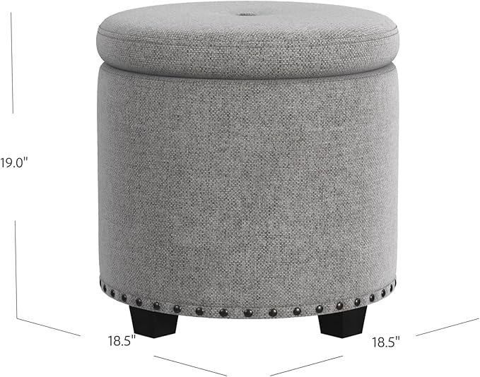 HomePop 18.5" Round Storage Ottoman with Nailheads - Heathered Gray