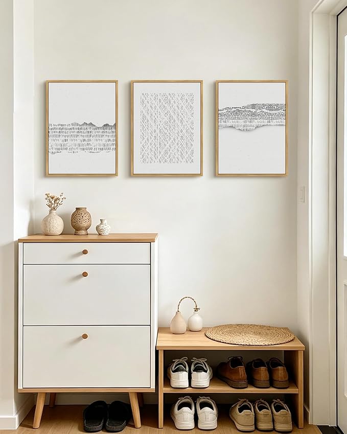 PHOPAGO Gray Abstract Framed Wall Art Mid Century Minimalist Boho Wall Decor Modern Neutral Farmhouse Rustic Art Bedroom Living Room Decor - 12x16in Natural Framed