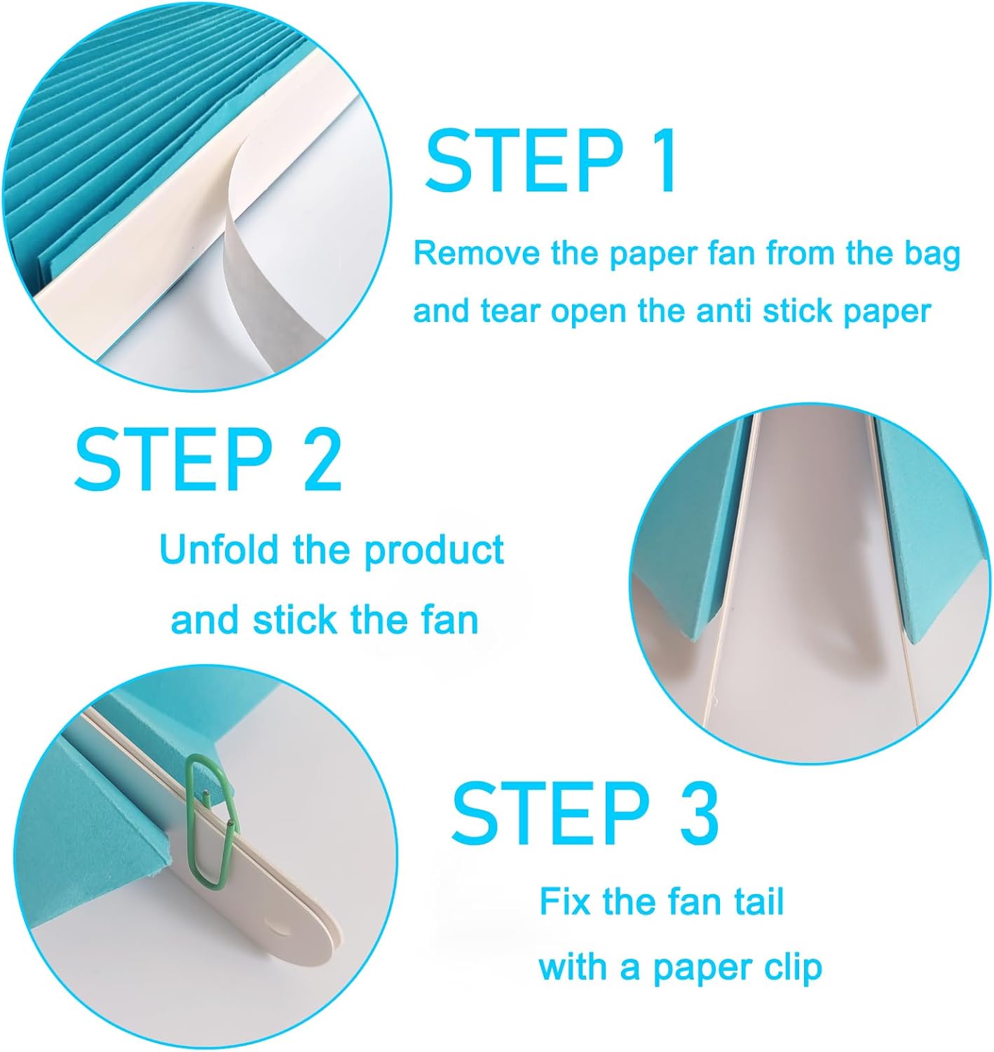 BARTHEW Blue Hanging Paper Fans,Blueaccessories Paper Decorations for Party,Blue Harmony Classroom Decorations,Party Decorations for Boys 8in Hanging Paper Fans 30 Color DIY Set (Sky Blue)