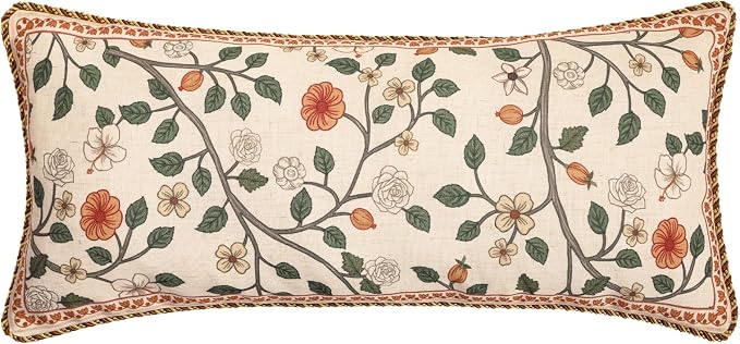 ISAENNE Designer Elegant Vintage Linen Throw Pillow Cover,28"x12"-Flora A | French Rectangle Decor Pillow Cover,Concealed Zipper Design,Floral Pattern,Sofa,Bedroom,Living Room,Lounge Chairs