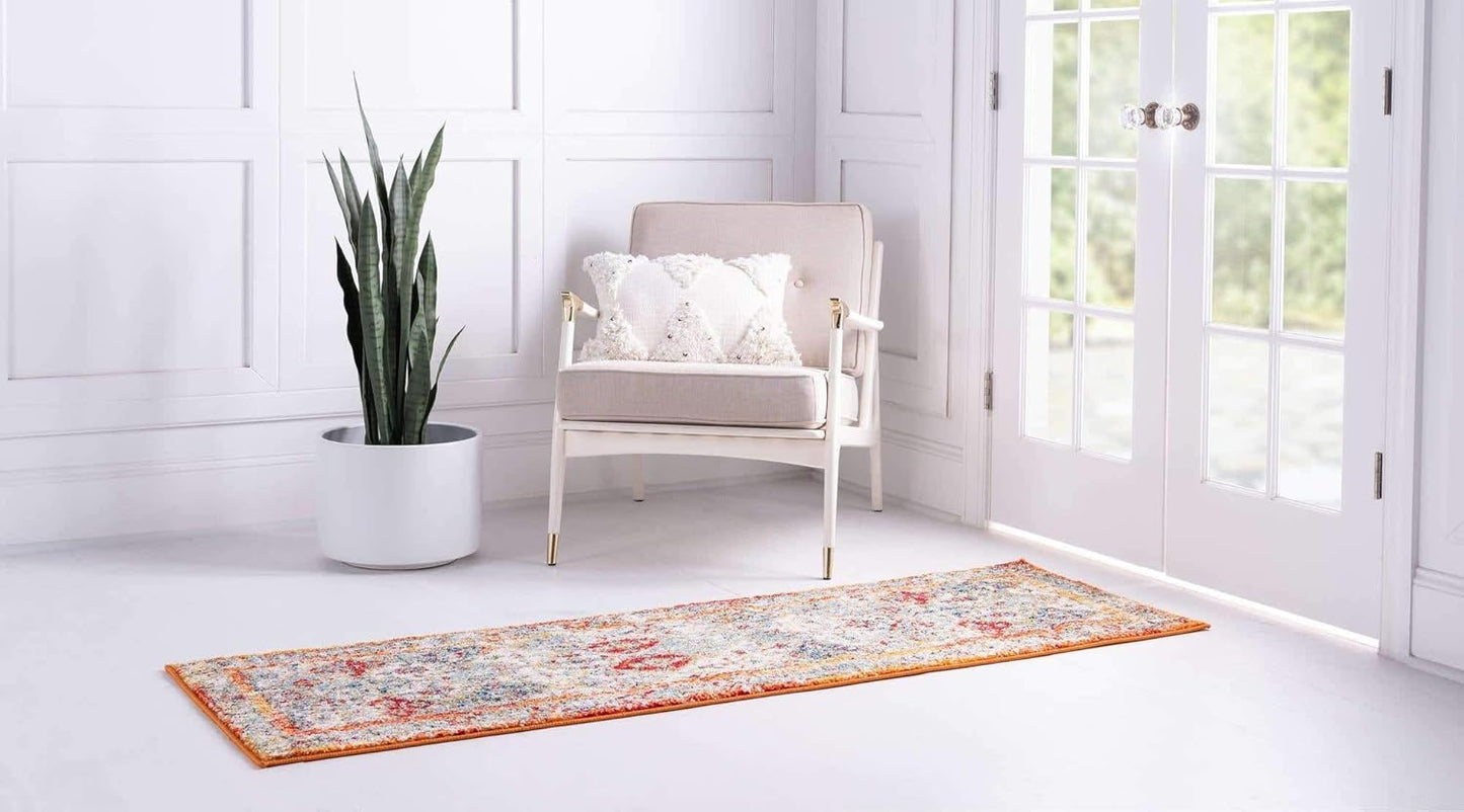 Unique Loom Rosso Collection Vintage, Traditional, Bohemian, Geometric, Distressed, Southwestern Area Rug, 2' 0" x 6' 0", Multi/Orange