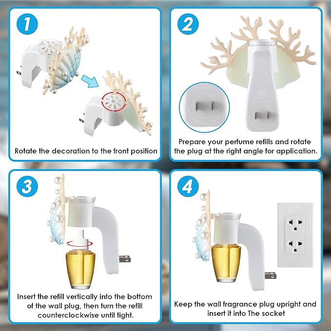 Hohean Wall Fragrance Plug in with Night Light Compatible with Bath & Body Works WallFlower Fragrance, Marine Style Essential Oil Diffuser Plug with Rotary Design(Shell Coral Pearl)