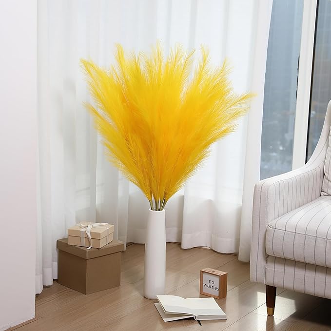 Wertuirk Yellow Pampas Grass, 8 Pcs 45 Inch Tall Large Faux Pompous Grass, Long Artificial Flowers for Floor Vases, Wedding Centerpieces, Baby Shower and Home Decoration (Yellow)